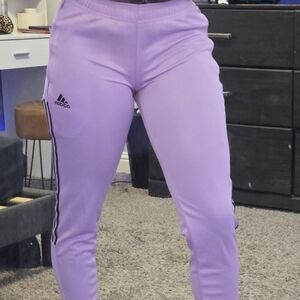 Adidas Light Purple Track Pants with Black Stripes